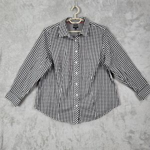 Talbots Prefect Shirt Non Iron Blouse Plus 16W Gingham Check Classic Long Sleeve